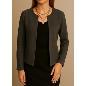 Boden Gray Seamed Boiled Wool Open Cardigan Sweater Blazer Jacket US 8 UK 12